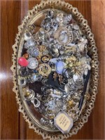 Mirrored tray with costume jewelry