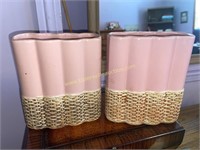 Pair of pink and faux wicker mccoy pottery vases