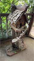 Handmade cabin tall birdhouse with climbing steps