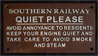Novelty Cast Iron Southern Railway Quiet Sign