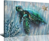 Arjun 12x16'' Canvas Wall Art Green Sea Turtle