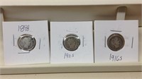 OF) 3 barber dimes 1898, 1911 S, and 1916 S