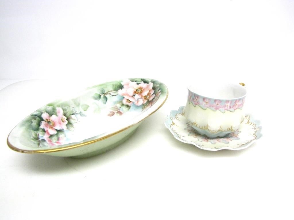 PORCELAIN MZ AUSTRIA SERVING BOWL W/ TEACUP/SAUCER