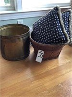 WICKER BASKET, AND BRASS PLANTER 2 PILLOWS