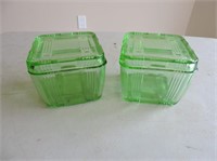 Pair Depression Glass Containers W/ Lids