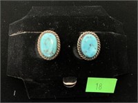Turquoise and Sterling Clip-On Earrings