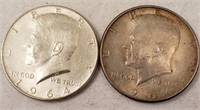 (2) 1964 Silver Kennedy 1/2 Dollars**