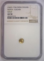 INDIA: 1663-1724 Gold Fanam Dutch Cochin NGC AU58