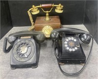 (AQ) 2 Rotary Dial Black Phone Telephone, Vintage