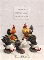 (5) RESIN HENS AND ROOSTER FIGURINES