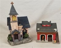 Ceramic Lighted Church & Horse Stable