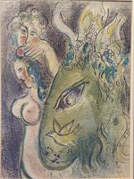 Horse, Bird & Nude Female, Vtg Litho, Chagall