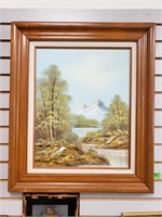 Signed Lakeside Oil Painting by Paul