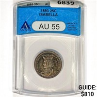 1893 Isabella Silver Quarter ANACS AU55