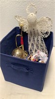 Fabric Basket w/ Misc Christmas Decorations