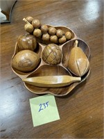 Vintage wooden bowl with wooden fruit