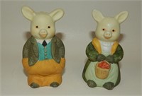 Anthropomorphic Pig Couple in Sunday Outfits