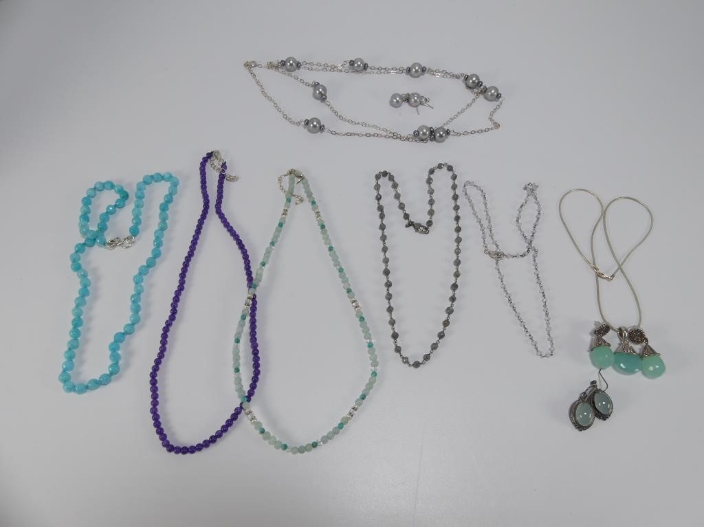 ASS'T STERLING BEADED NECKLACES & EARRINGS