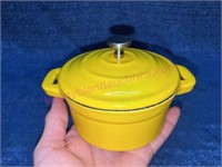 Yellow Enameled cast iron mini pot w/ lid