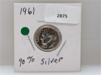 1961 90% Silv Roos Dime