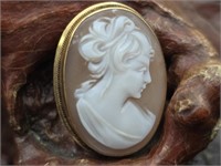 18K Gold Carved Shell Cameo / Brooch