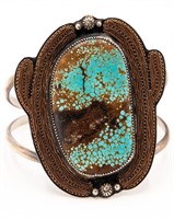 Little Halo Bird Sterling Cactus Turquoise Cuff