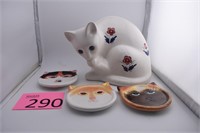 Portugal Alcobaca Ceramic Cat & Cat Face Coasters