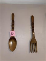 Tiki carved wooded fork & spoon wall art