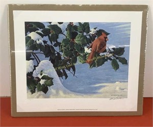 Mike Budden Winter holly Cardinal double signed