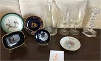 703 - COLLECTIBLE PLATES, WINE GOBLETS & DECANTER