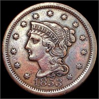 1853 Braided Hair Large Cent CLOSELY UNCIRCULATED