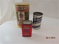 2 old Cocoa Tins with Orig Contents, 1 Oatmeal Box