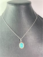 16" Italian Sterling Chain/Sterling turquoise Pend