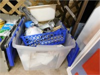 Flip top storage tote full of garage consumables