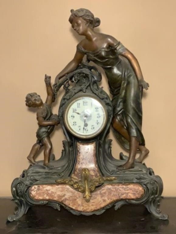 Antique Figural Patinated Metal Mantel Clock Case