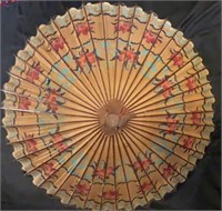 Vintage Japanese Painted Rice Paper Parasol