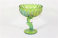 Indiana Glass Green Lotus Pedestal Bowl