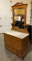 Antique oak three drawer dresser with marble top