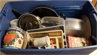 Huge Plastic Bin Of Misc Kitchen Items