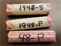 (3) Rolls Of 1948 Wheat Pennies