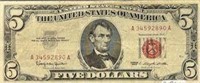 1963 $5 US "RED SEAL" NOTE-VG