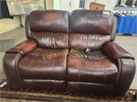 ASHLEY FURNITURE BROWN LEATHER POWER LOVE SEAT