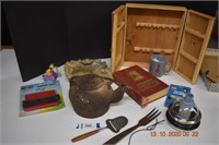 Folding Display Case, Iron Teapot, Bible & More