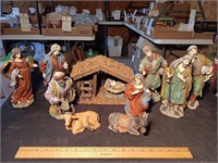 11 Piece 9.5" Bisque and Resin Nativity Set.
