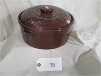 9" inmarked pottery bean pot with lid