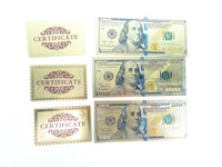 3 Replica Gold Plated 100 Dollar Notes