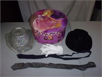 Hat Box/Black Cowboy Hat/Silver Cowboy Hat/Gloves