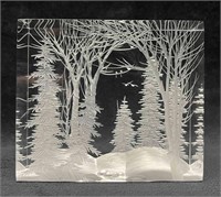 Signed Frank R Albrecht Winter Tree Scene Glass Et