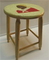15-1/2" WOODEN HAND PAINTED AUNT JAMIMA STOOL.