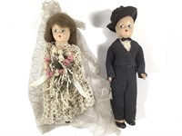 Vtg 1930 Era Bride & Groom Dolls